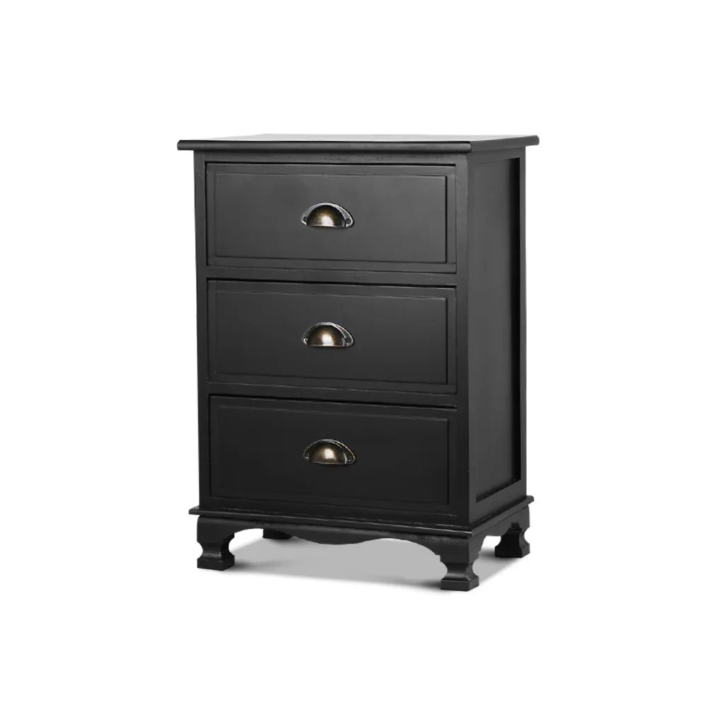 Artiss Bedside Table 3 Drawers Vintage - THYME Black - Mekamart Australia