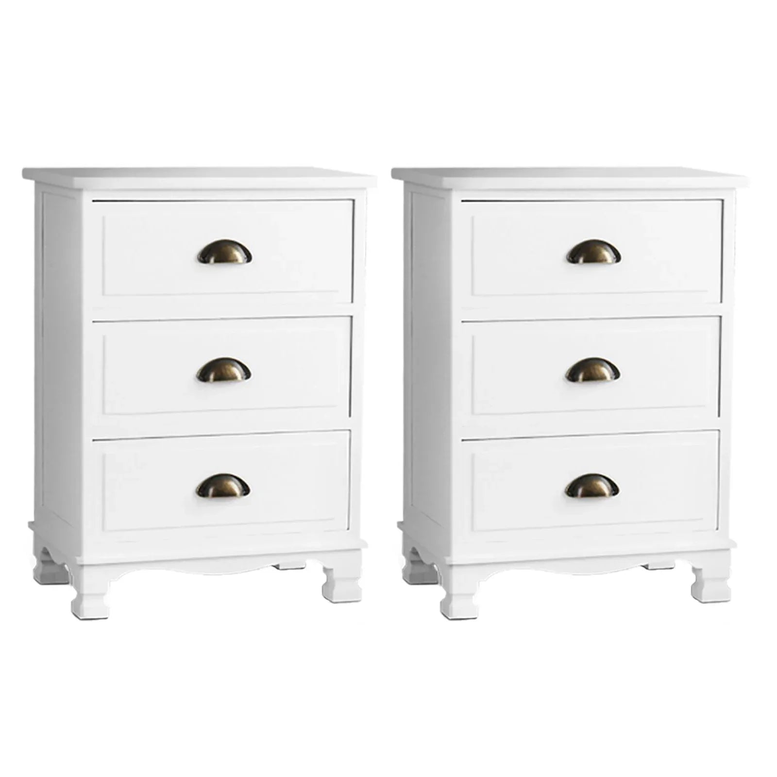 Artiss 2x Bedside Table 3 Drawers Vintage - THYME White - Mekamart Australia