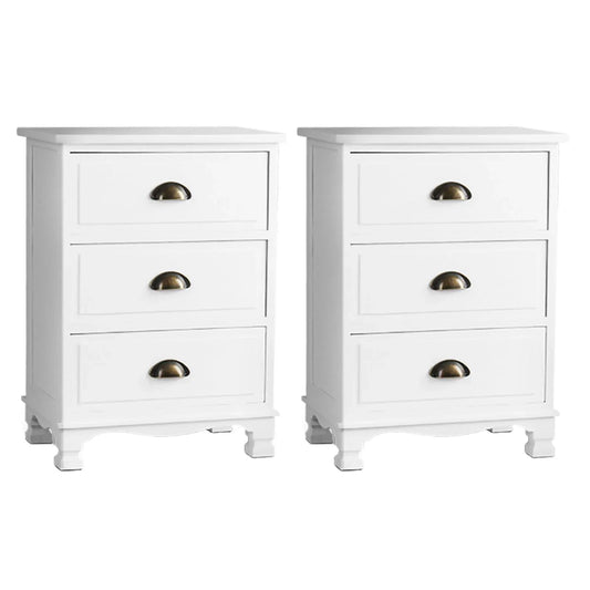 Artiss 2x Bedside Table 3 Drawers Vintage - THYME White - Mekamart Australia
