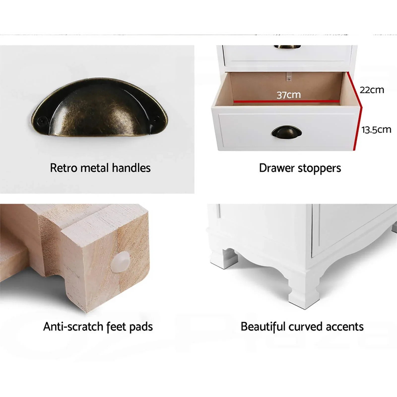 Artiss 2x Bedside Table 3 Drawers Vintage - THYME White - Mekamart Australia