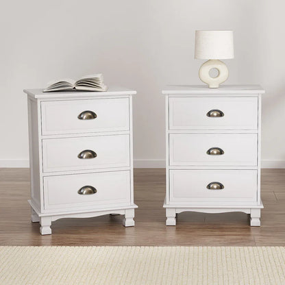 Artiss 2x Bedside Table 3 Drawers Vintage - THYME White - Mekamart Australia