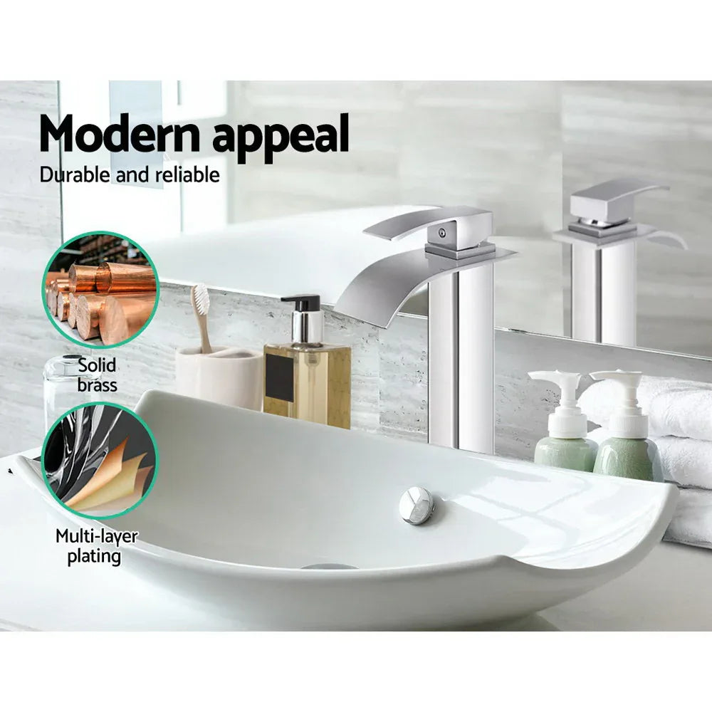 Cefito Bathroom Basin Mixer Tap Thin Tall Faucet Vanity Laundry Silver - Mekamart Australia