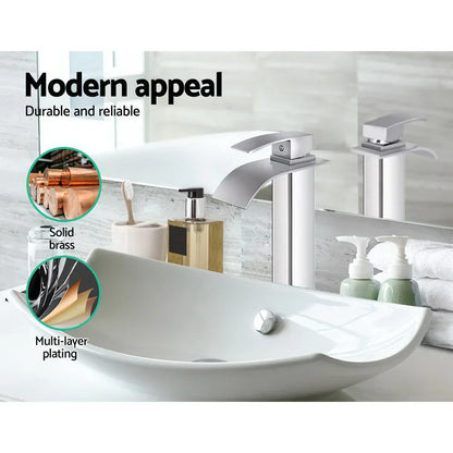 Cefito Bathroom Basin Mixer Tap Thin Tall Faucet Vanity Laundry Silver - Mekamart Australia