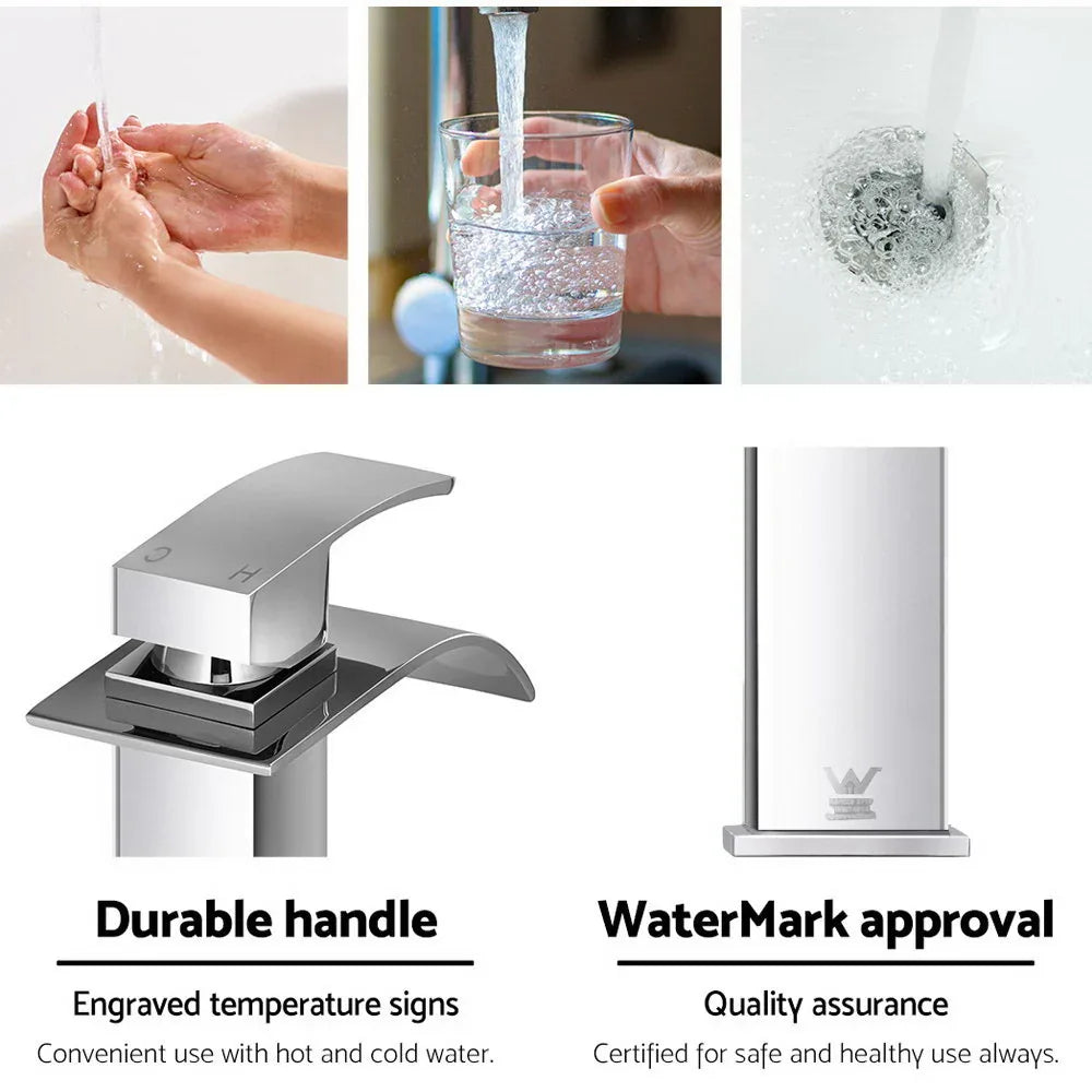 Cefito Bathroom Basin Mixer Tap Thin Tall Faucet Vanity Laundry Silver - Mekamart Australia