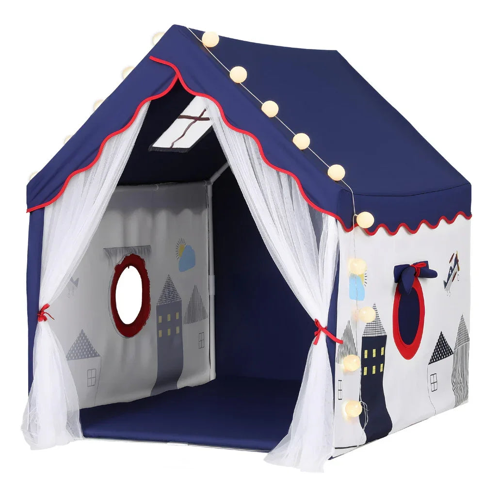 Keezi Kids Play Tent Playhouse Castle with Floor Mat String Ball Light 134X103CM - Mekamart Australia