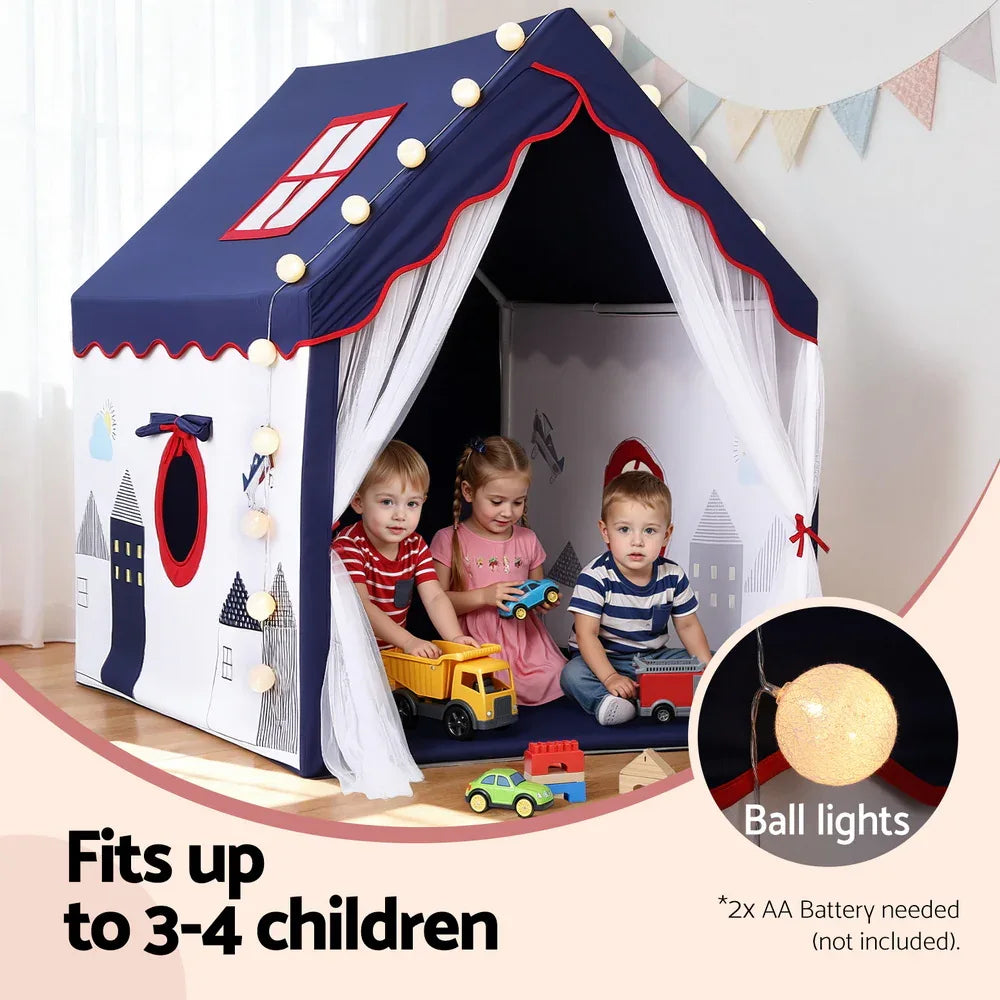 Keezi Kids Play Tent Playhouse Castle with Floor Mat String Ball Light 134X103CM - Mekamart Australia
