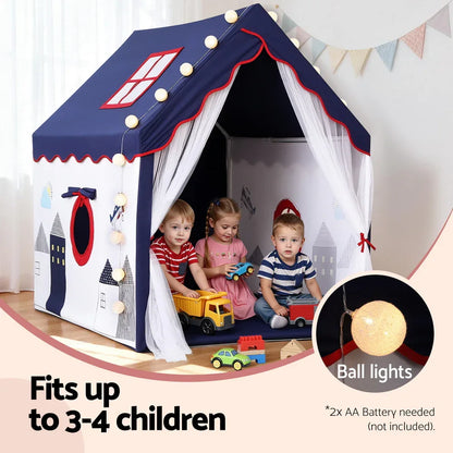 Keezi Kids Play Tent Playhouse Castle with Floor Mat String Ball Light 134X103CM - Mekamart Australia