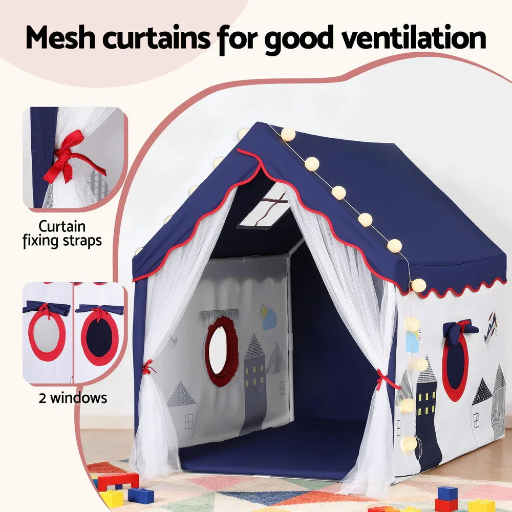 Keezi Kids Play Tent Playhouse Castle with Floor Mat String Ball Light 134X103CM - Mekamart Australia