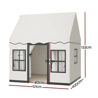 Keezi Kids Play Tent Playhouse Castle with String Lights Floor Mat Side Pocket - Mekamart Australia