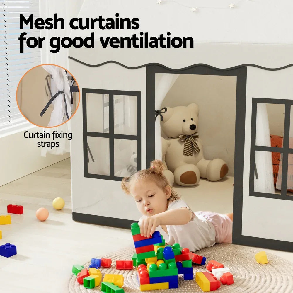 Keezi Kids Play Tent Playhouse Castle with String Lights Floor Mat Side Pocket - Mekamart Australia