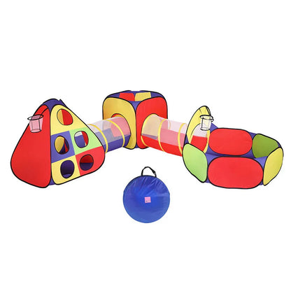 Keezi Kids Play Tent Pop Up Teepee Playhouse Ball Pit Crawl Tunnel Basketball Hoop - Mekamart Australia