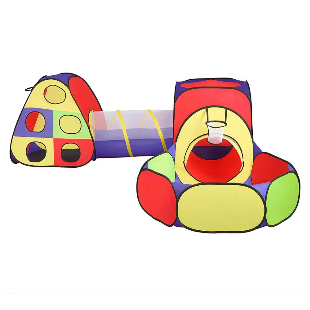 Keezi Kids Play Tent Pop Up Teepee Playhouse Ball Pit Crawl Tunnel Basketball Hoop - Mekamart Australia
