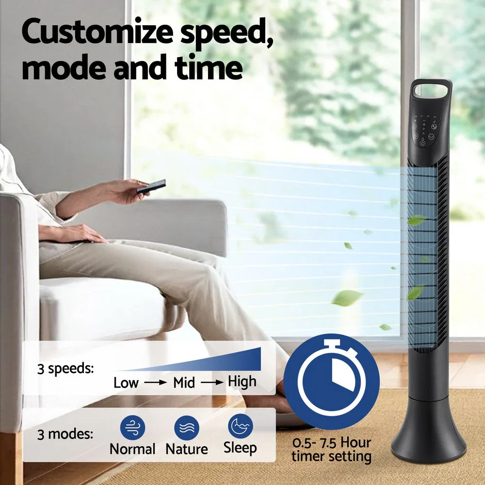 Devanti Tower Fan Oscillating 3 Speeds with Remote 91cm - Mekamart Australia
