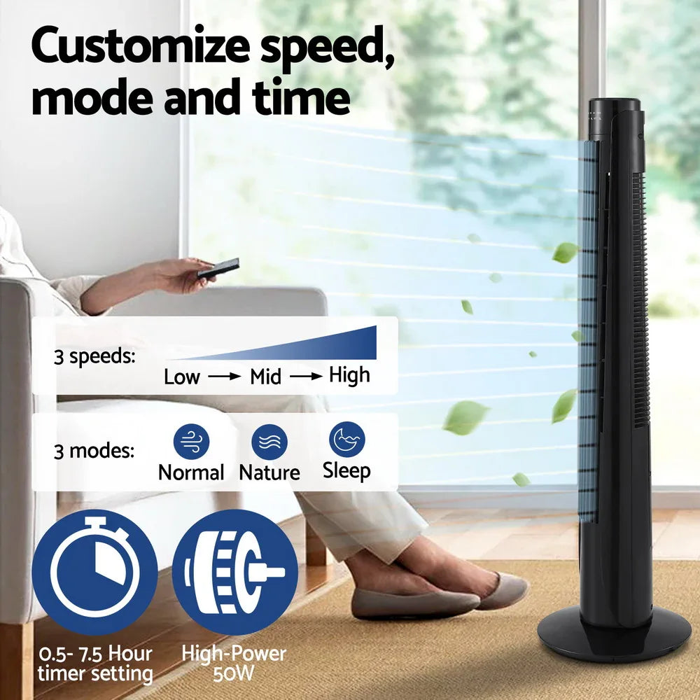 Devanti Tower Fan Oscillating 3 Speeds with Remote 93cm - Mekamart Australia