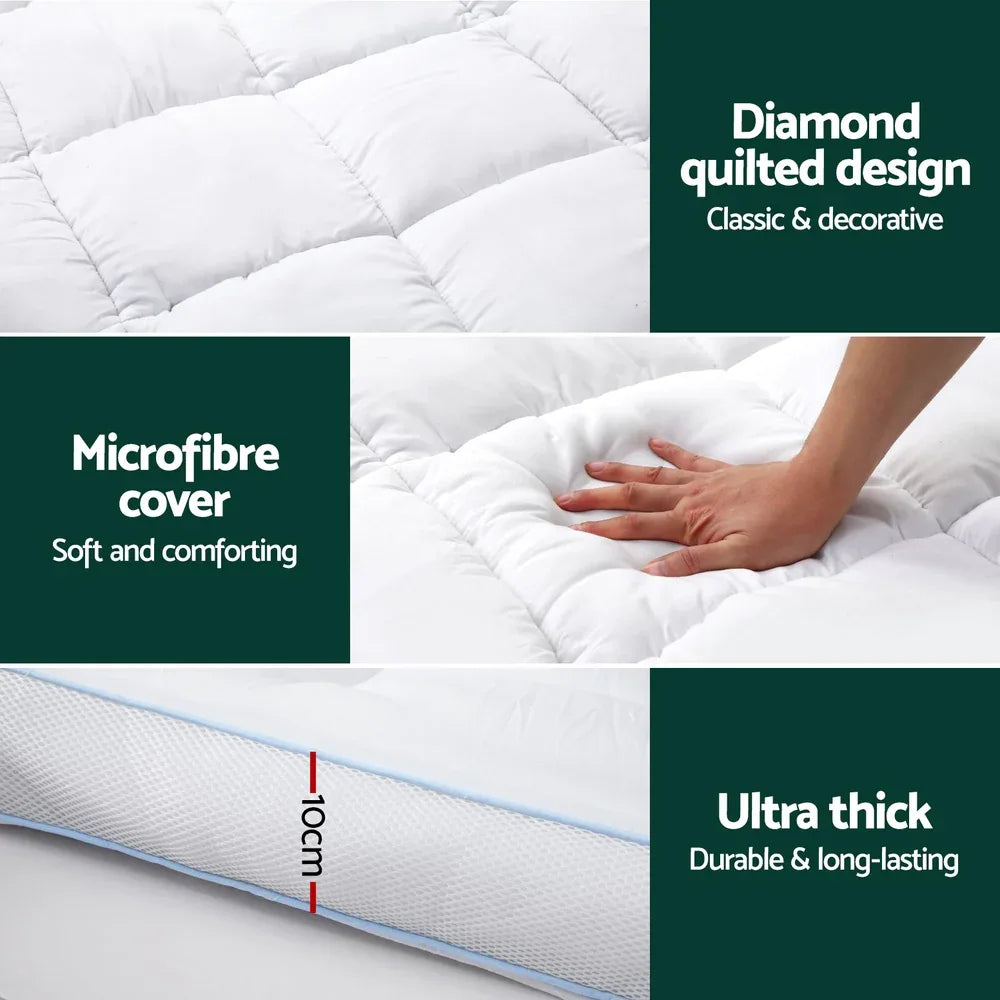 Giselle Bedding Mattress Topper Pillowtop Bamboo 10cm Queen - Mekamart Australia