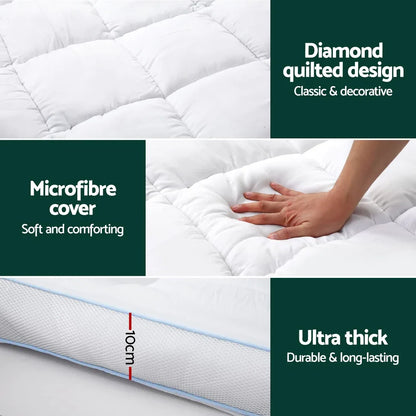 Giselle Bedding Mattress Topper Pillowtop Bamboo 10cm Queen - Mekamart Australia