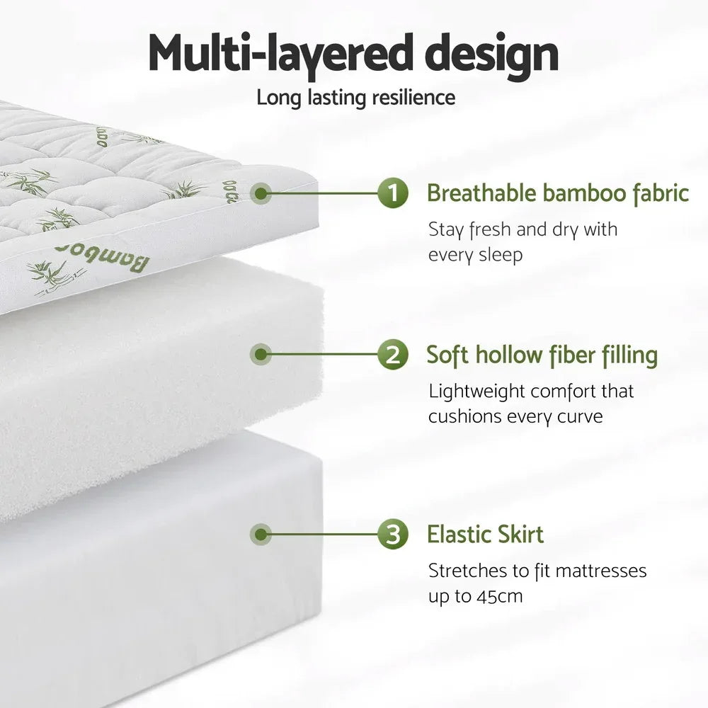 Giselle Mattress Topper 11cm Pillowtop toppers Bamboo Double - Mekamart Australia