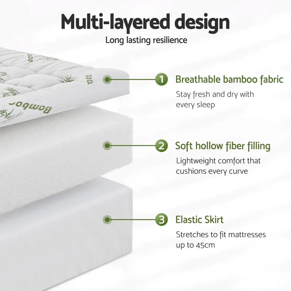 Giselle Mattress Topper 11cm Pillowtop toppers Bamboo Single - Mekamart Australia