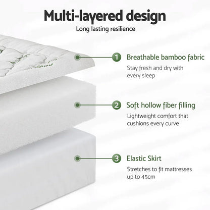 Giselle Mattress Topper 5cm Pillowtop toppers Bamboo Single - Mekamart Australia