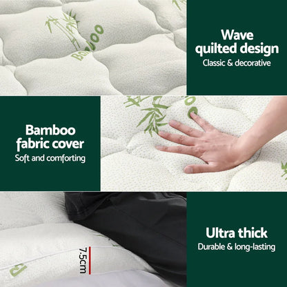 Giselle Bedding Mattress Topper Pillowtop Bamboo 7.5cm Double - Mekamart Australia