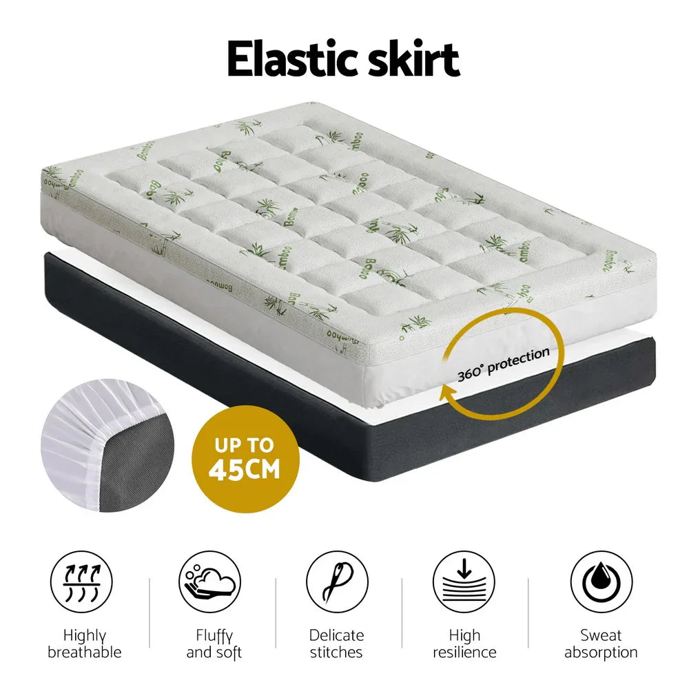 Giselle Bedding Mattress Topper Pillowtop Bamboo 7.5cm King Single - Mekamart Australia