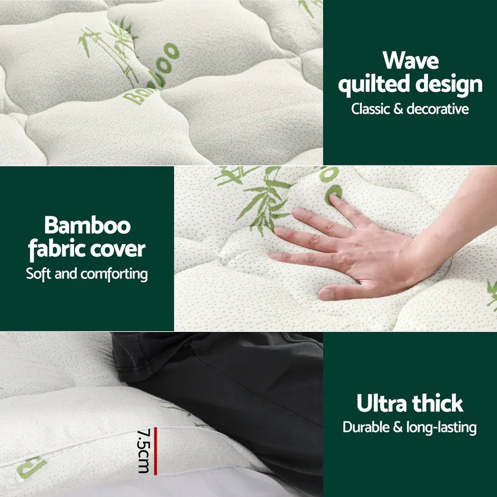 Giselle Bedding Mattress Topper Pillowtop Bamboo 7.5cm Queen - Mekamart Australia