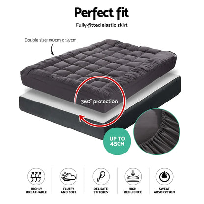 Giselle Bedding Mattress Topper Pillowtop Bamboo Charcoal Double - Mekamart Australia
