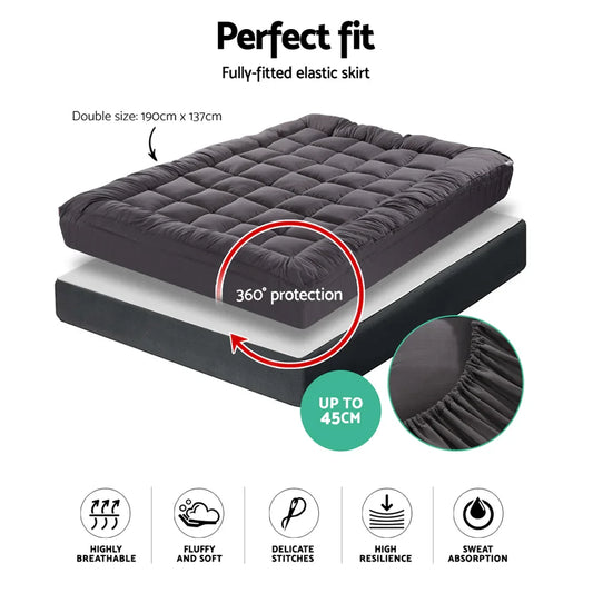 Giselle Bedding Mattress Topper Pillowtop Bamboo Charcoal Double - Mekamart Australia