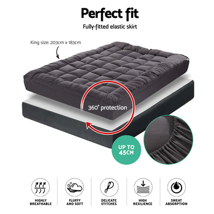 Giselle Bedding Mattress Topper Pillowtop Bamboo Charcoal King - Mekamart Australia