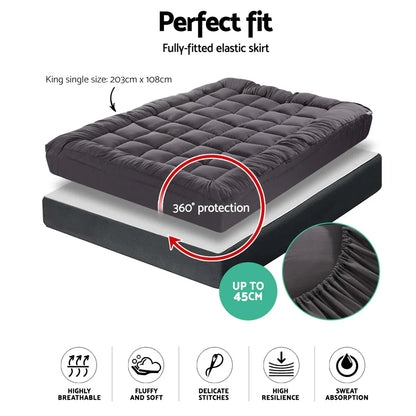 Giselle Bedding Mattress Topper Pillowtop Bamboo Charcoal King Single - Mekamart Australia