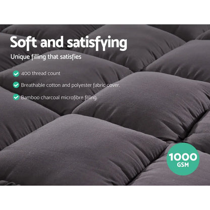 Giselle Bedding Mattress Topper Pillowtop Bamboo Charcoal King Single - Mekamart Australia