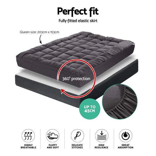 Giselle Bedding Mattress Topper Pillowtop Bamboo Charcoal Queen - Mekamart Australia