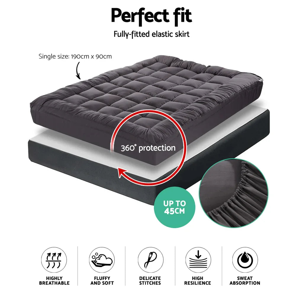 Giselle Bedding Mattress Topper Pillowtop Bamboo Charcoal Single - Mekamart Australia