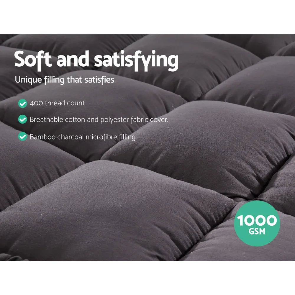 Giselle Bedding Mattress Topper Pillowtop Bamboo Charcoal Single - Mekamart Australia