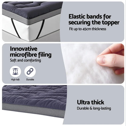 Giselle 5cm Mattress Topper Pillowtop toppers Bamboo Charcoal King - Mekamart Australia