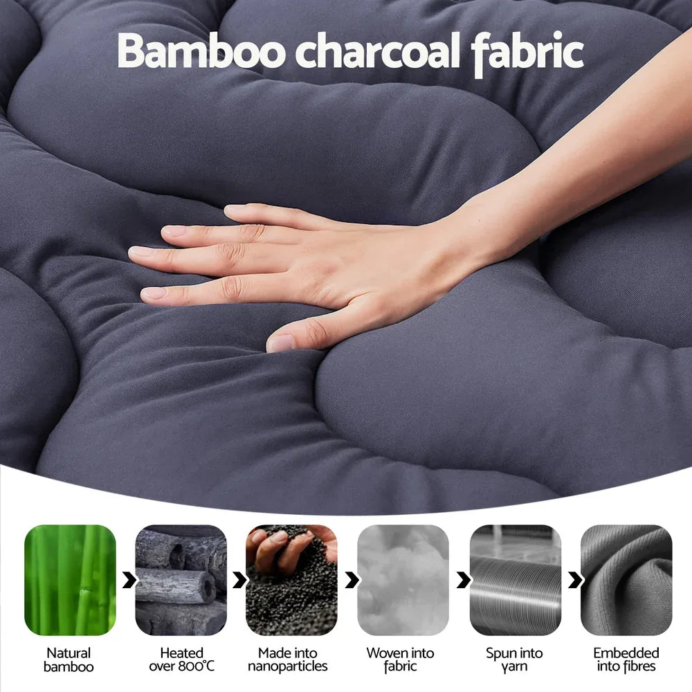 Giselle 5cm Mattress Topper Pillowtop toppers Bamboo Charcoal King Single - Mekamart Australia