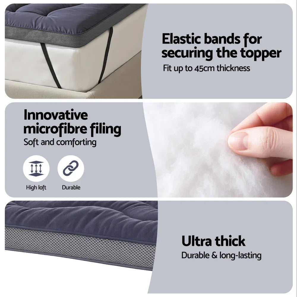 Giselle 5cm Mattress Topper Pillowtop toppers Bamboo Charcoal King Single - Mekamart Australia