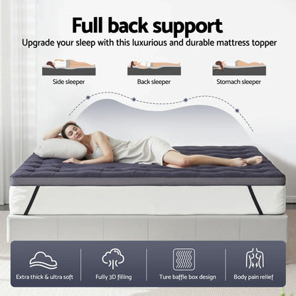 Giselle 5cm Mattress Topper Pillowtop toppers Bamboo Charcoal Queen - Mekamart Australia