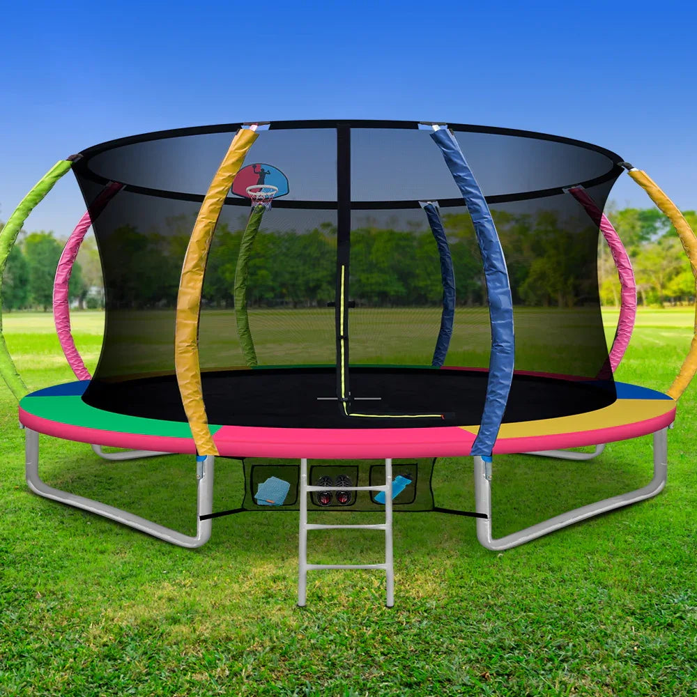 14ft Trampoline Everfit Kids Trampoline Rebounder w/ Ladder Basketball Hoop - Mekamart Australia