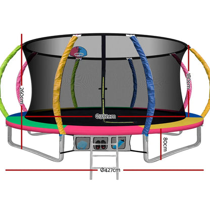 14ft Trampoline Everfit Kids Trampoline Rebounder w/ Ladder Basketball Hoop - Mekamart Australia