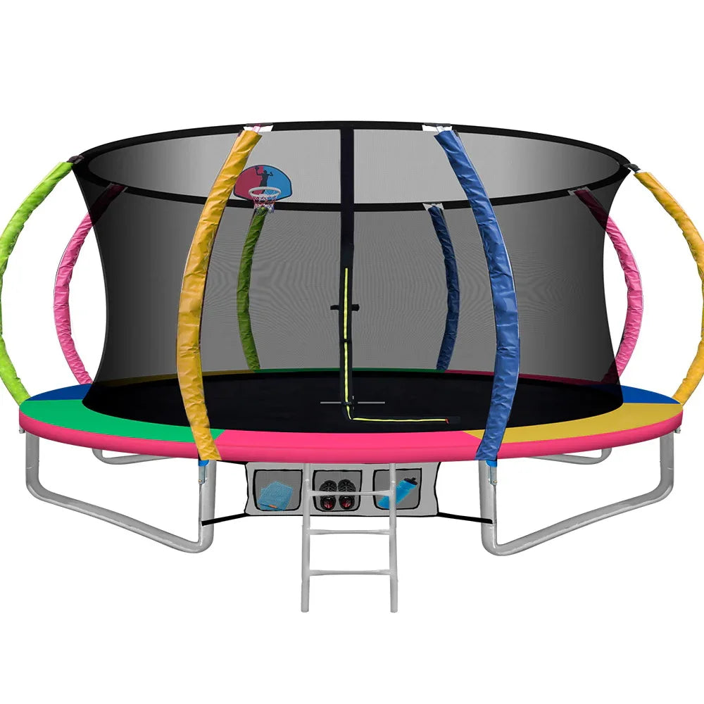 14ft Trampoline Everfit Kids Trampoline Rebounder w/ Ladder Basketball Hoop - Mekamart Australia