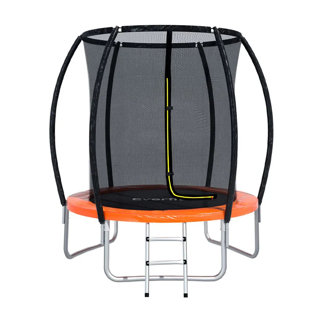 Everfit 6FT Trampoline for Kids w/ Ladder Trampoline Enclosure Safety Net Rebounder Orange - Mekamart Australia