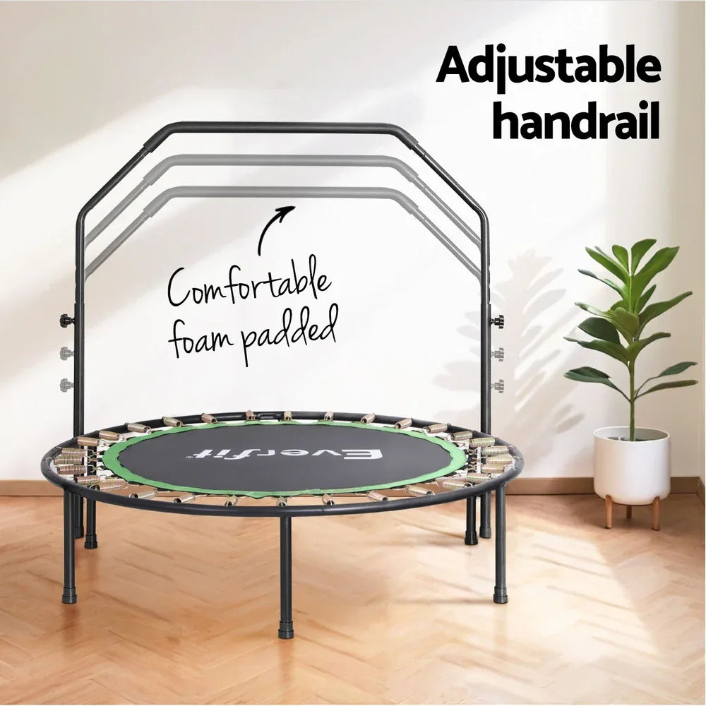 Everfit 48inch Round Fitness Trampoline Rebounder Adjustable Handrail Green - Mekamart Australia