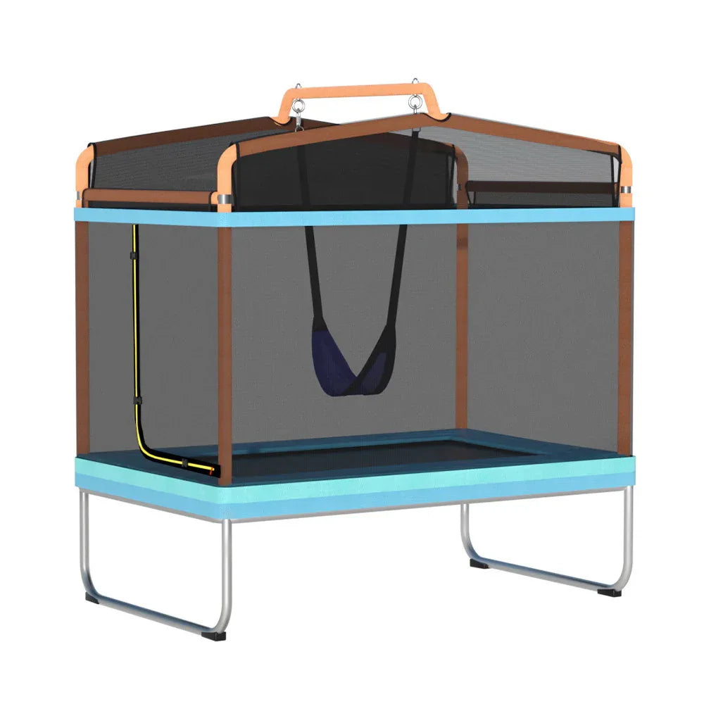 Everfit 6FT Trampoline Kids Rectangle Trampoline w/ Swing Enclosure Safety Net Orange - Mekamart Australia