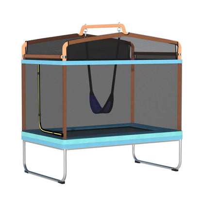 Everfit 6FT Trampoline Kids Rectangle Trampoline w/ Swing Enclosure Safety Net Orange - Mekamart Australia
