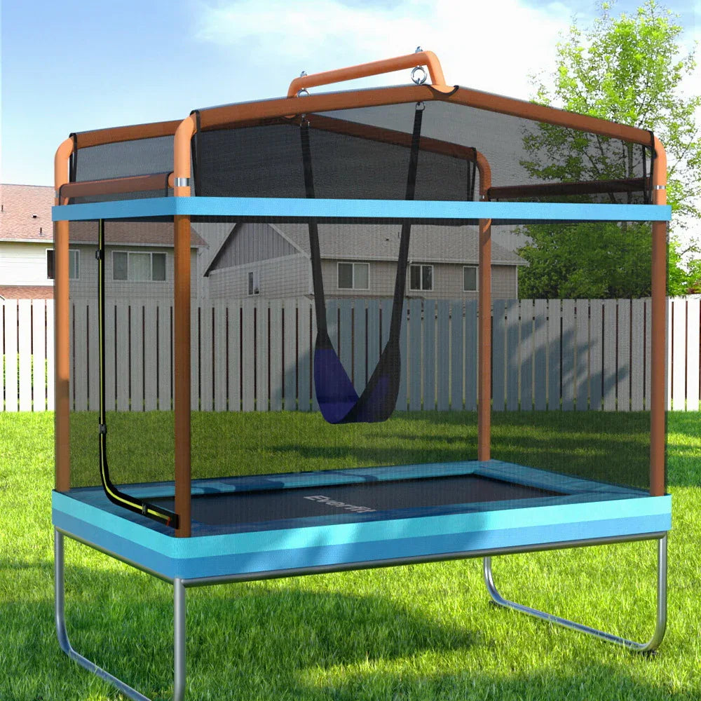 Everfit 6FT Trampoline Kids Rectangle Trampoline w/ Swing Enclosure Safety Net Orange - Mekamart Australia