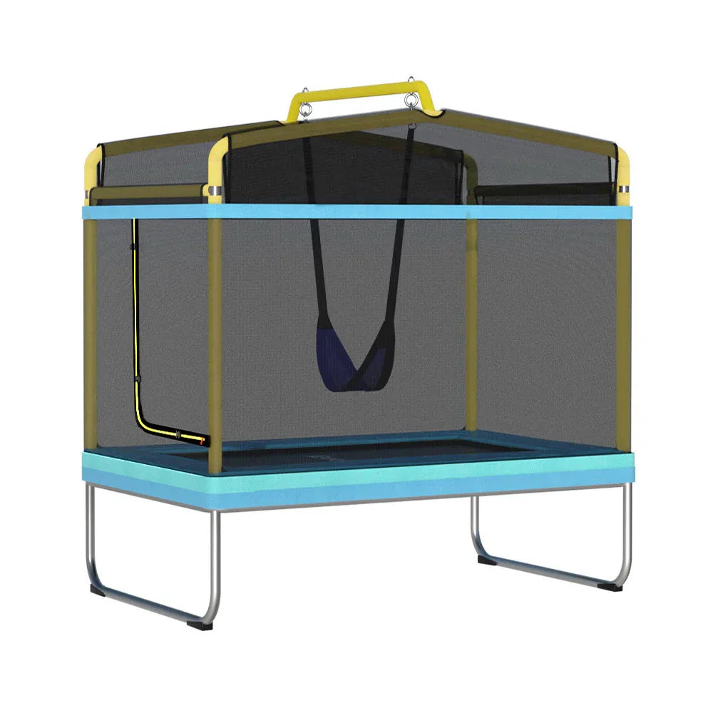 Everfit 6FT Trampoline for Kids w/ Enclosure Safety Net Swing Rectangle Yellow - Mekamart Australia