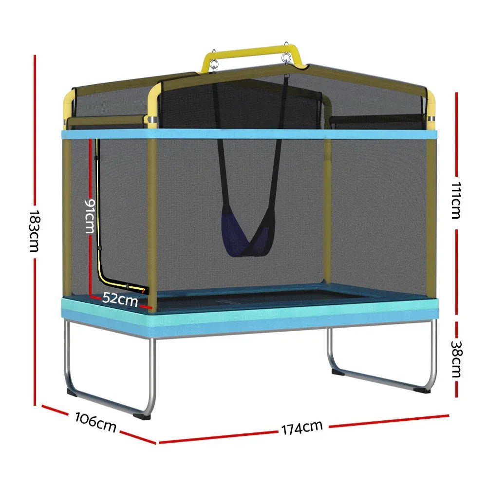 Everfit 6FT Trampoline for Kids w/ Enclosure Safety Net Swing Rectangle Yellow - Mekamart Australia
