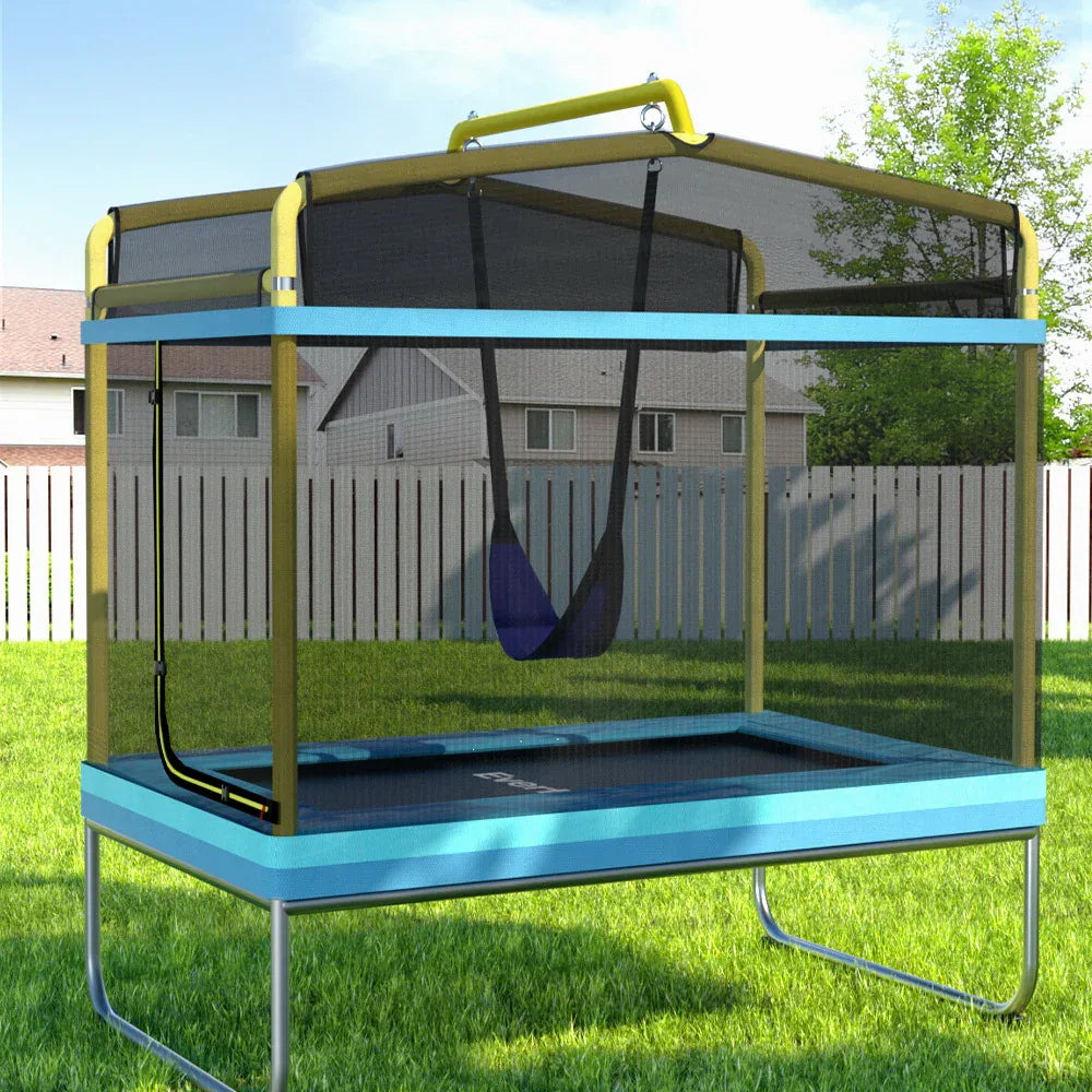 Everfit 6FT Trampoline for Kids w/ Enclosure Safety Net Swing Rectangle Yellow - Mekamart Australia