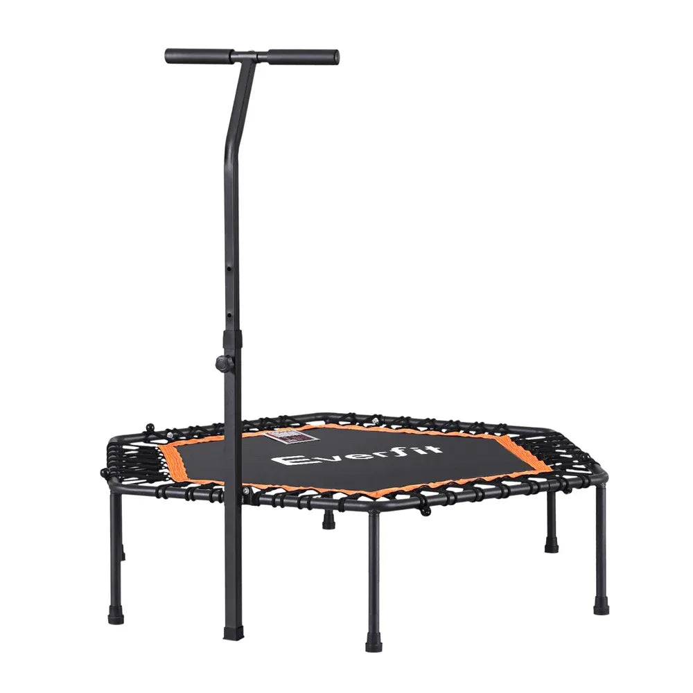 Everfit 51inch Hexagon Fitness Trampoline Rebounder Adjustable Handrail Orange - Mekamart Australia